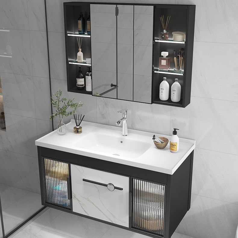 Single Sink Metal Frame Vanity Modern Black Wall Mount Rectangular Vanity Set Clearhalo 'Bathroom Remodel & Bathroom Fixtures' 'Bathroom Vanities' 'bathroom_vanities' 'Home Improvement' 'home_improvement' 'home_improvement_bathroom_vanities' 1200x1200_3a0f2f2d-2cc7-4770-b7f4-72a4623e8e95