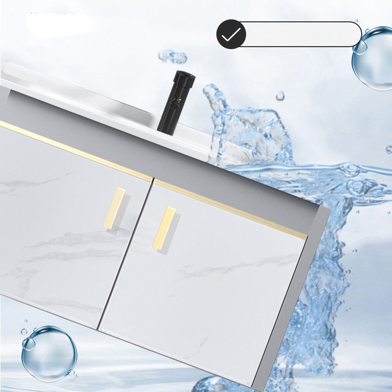 Metal Frame Bathroom Vanity White Single Sink Wall-Mounted 2 Doors Vanity with Mirror Clearhalo 'Bathroom Remodel & Bathroom Fixtures' 'Bathroom Vanities' 'bathroom_vanities' 'Home Improvement' 'home_improvement' 'home_improvement_bathroom_vanities' 1200x1200_3a2eb573-15f7-4aab-991f-71053f96fcdf