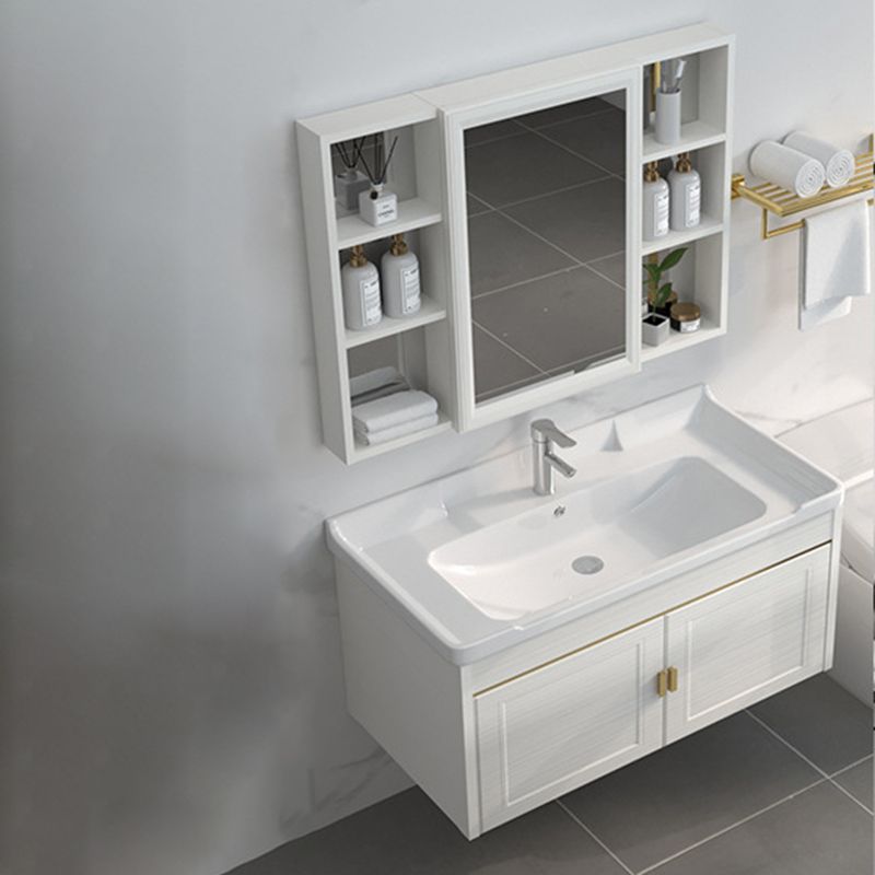 Single Sink Vanity Set Mirror Wall Mount Metal Frame Rectangle Bath Vanity with 2 Doors Clearhalo 'Bathroom Remodel & Bathroom Fixtures' 'Bathroom Vanities' 'bathroom_vanities' 'Home Improvement' 'home_improvement' 'home_improvement_bathroom_vanities' 1200x1200_3a53ed00-4e6c-44d1-be44-4808d08c7cff