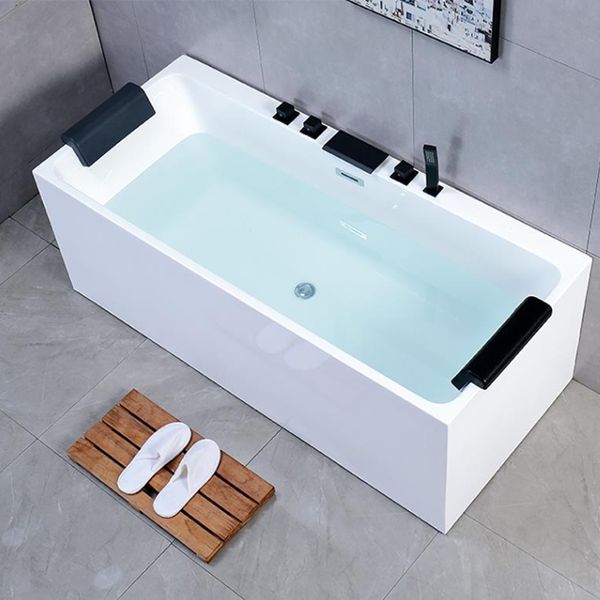 White Freestanding Bath Soaking Acrylic Rectangular Modern Bathtub (Board not Included) Clearhalo 'Bathroom Remodel & Bathroom Fixtures' 'Bathtubs' 'Home Improvement' 'home_improvement' 'home_improvement_bathtubs' 'Showers & Bathtubs' 1200x1200_3ac1095b-da20-41b4-8e58-f070757f9464