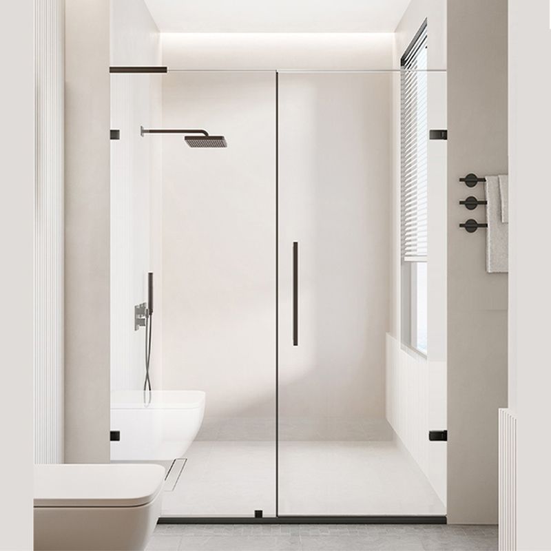 Black Tempered Shower Bath Door Semi-Frameless Transparent Shower Bath Door Clearhalo 'Bathroom Remodel & Bathroom Fixtures' 'Home Improvement' 'home_improvement' 'home_improvement_shower_tub_doors' 'Shower and Tub Doors' 'shower_tub_doors' 'Showers & Bathtubs' 1200x1200_3acdbc47-d54e-4b42-a60a-539998915b8d