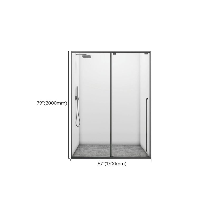 Gray Single Sliding Door Shower Door Tempered Glass Shower Door Clearhalo 'Bathroom Remodel & Bathroom Fixtures' 'Home Improvement' 'home_improvement' 'home_improvement_shower_tub_doors' 'Shower and Tub Doors' 'shower_tub_doors' 'Showers & Bathtubs' 1200x1200_3ad5a1ec-f53d-4965-a465-c17217bd5e2a