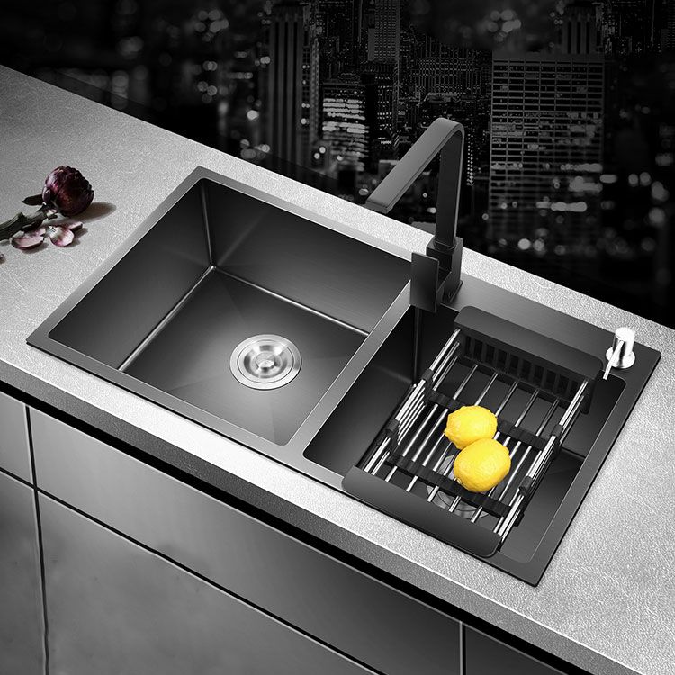 Rectangle Stainless Steel Sink in Black Double Bowl Drop-In Kitchen Sink Clearhalo 'Home Improvement' 'home_improvement' 'home_improvement_kitchen_sinks' 'Kitchen Remodel & Kitchen Fixtures' 'Kitchen Sinks & Faucet Components' 'Kitchen Sinks' 'kitchen_sinks' 1200x1200_3ad661e4-f6c7-4289-8457-d373c1a94755