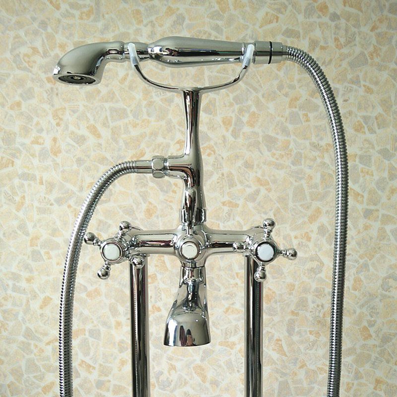 Classic Freestanding Tub Filler with Hand Shower Floor Mounted Faucet Clearhalo 'Bathroom Remodel & Bathroom Fixtures' 'Bathtub Faucets' 'bathtub_faucets' 'Home Improvement' 'home_improvement' 'home_improvement_bathtub_faucets' 1200x1200_3b0bd0b3-83a8-4729-a006-7461eb4538f4