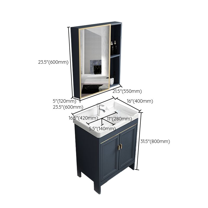Blue Vanity Freestanding Rectangular Single Sink Mirror Metal Frame Vanity with 2 Doors Clearhalo 'Bathroom Remodel & Bathroom Fixtures' 'Bathroom Vanities' 'bathroom_vanities' 'Home Improvement' 'home_improvement' 'home_improvement_bathroom_vanities' 1200x1200_3b0d64c5-af2c-402d-86f4-6226e52e9563