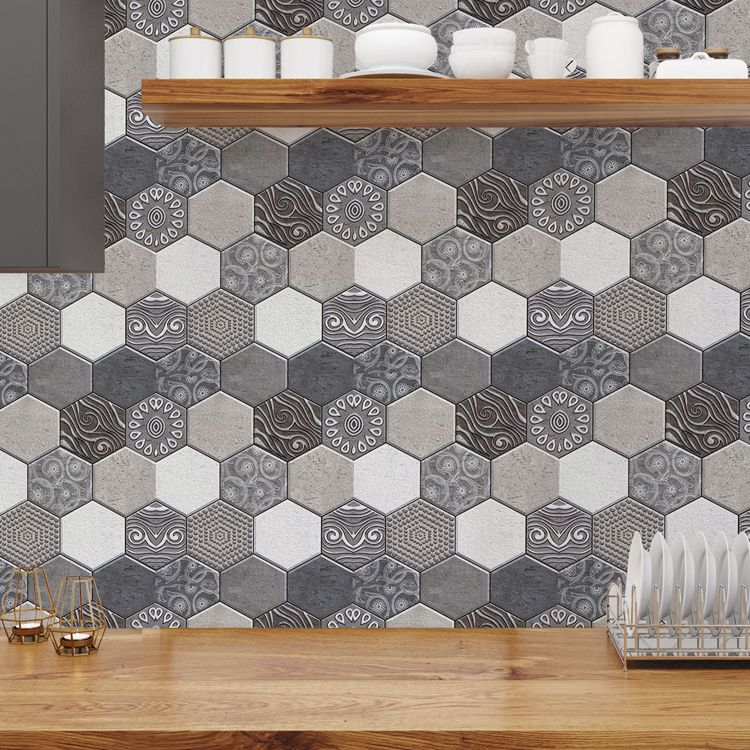 Hexagonal Tile-Peel & Stick Plastic Stain Resistant Peel & Stick Mosaic Tile 5 Pack Clearhalo 'Flooring 'Home Improvement' 'home_improvement' 'home_improvement_peel_stick_blacksplash' 'Peel & Stick Backsplash Tile' 'peel_stick_blacksplash' 'Walls & Ceilings' Walls and Ceiling' 1200x1200_3b1b4ca8-8aca-4002-ab9d-f3f26fbdcbad