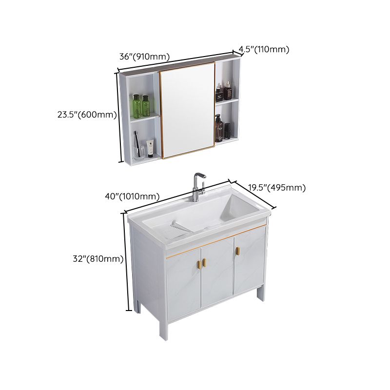 Freestanding White Vanity Rectangular Metal Frame Mirror Single Sink Bath Vanity with Door Clearhalo 'Bathroom Remodel & Bathroom Fixtures' 'Bathroom Vanities' 'bathroom_vanities' 'Home Improvement' 'home_improvement' 'home_improvement_bathroom_vanities' 1200x1200_3b5608b7-98ce-4a88-9044-8cfaff563079