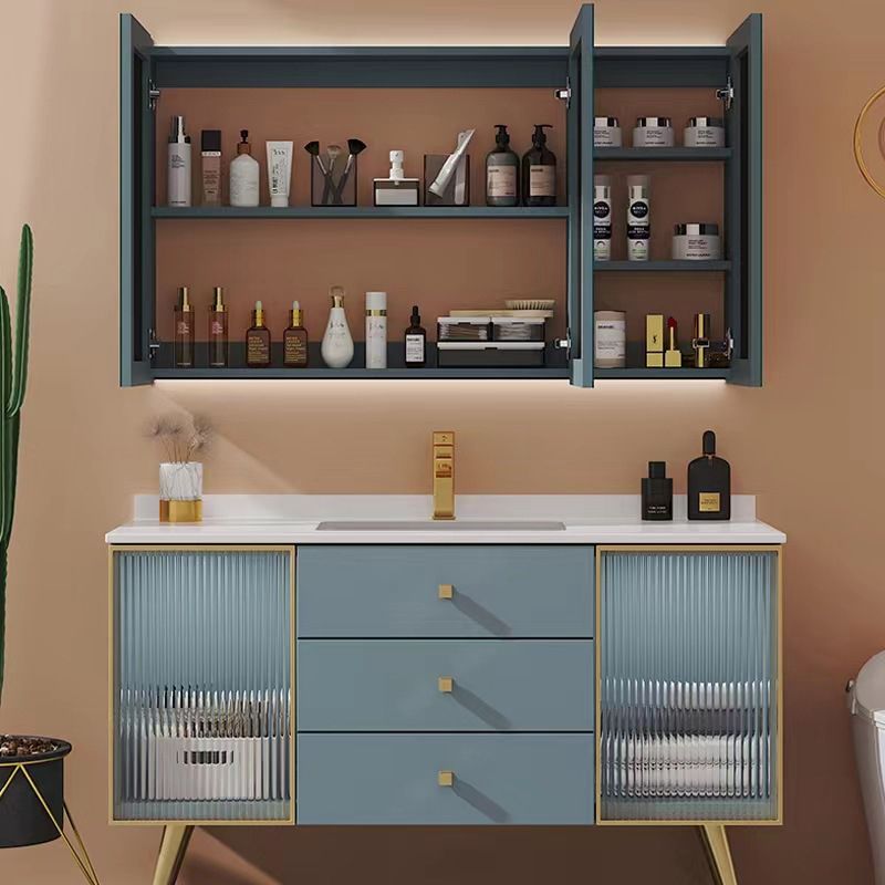 Freestanding Bathroom Vanity Blue Wood Frame Single Sink Rectangular Vanity with 3 Drawers Clearhalo 'Bathroom Remodel & Bathroom Fixtures' 'Bathroom Vanities' 'bathroom_vanities' 'Home Improvement' 'home_improvement' 'home_improvement_bathroom_vanities' 1200x1200_3ba30e75-fd54-4cfa-97da-35a947b4831f