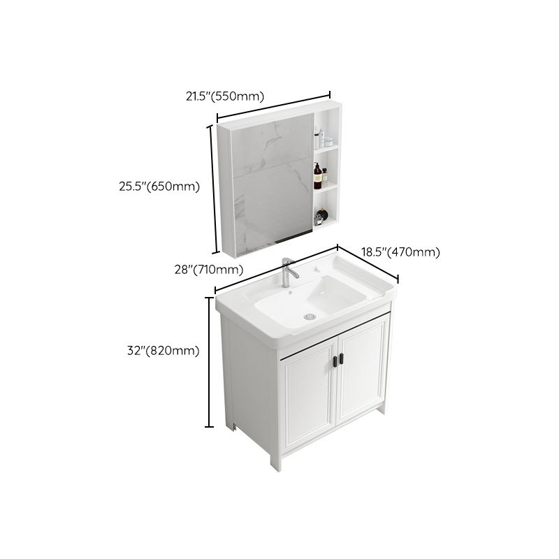 Rectangle Vanity Set White 2 Doors Freestanding Metal Frame Single Sink Vanity Clearhalo 'Bathroom Remodel & Bathroom Fixtures' 'Bathroom Vanities' 'bathroom_vanities' 'Home Improvement' 'home_improvement' 'home_improvement_bathroom_vanities' 1200x1200_3bb50185-e598-4d33-9de7-035f1703d072