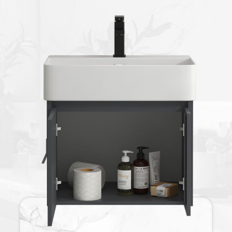 Single Sink Bathroom Vanity Modern Gray Metal Frame Rectangular Vanity Set Clearhalo 'Bathroom Remodel & Bathroom Fixtures' 'Bathroom Vanities' 'bathroom_vanities' 'Home Improvement' 'home_improvement' 'home_improvement_bathroom_vanities' 1200x1200_3bedc224-853e-4882-a0fe-64f2b750948b