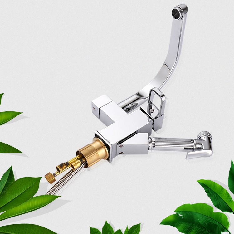 Metal Standard Kitchen Faucet Modern Style Kitchen Faucet with Pull out Sprayer Clearhalo 'Home Improvement' 'home_improvement' 'home_improvement_kitchen_faucets' 'Kitchen Faucets' 'Kitchen Remodel & Kitchen Fixtures' 'Kitchen Sinks & Faucet Components' 'kitchen_faucets' 1200x1200_3c101024-f619-40c5-931b-0cce58910ec8