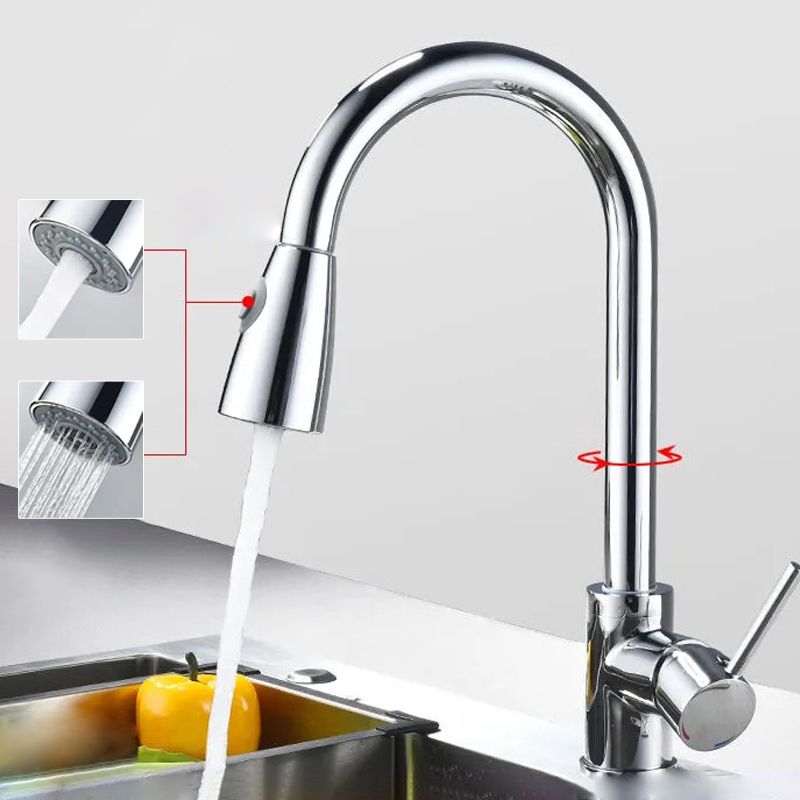 Modern 1-Handle Faucet Stainless Steel Pull down Standard Kitchen Faucet Clearhalo 'Home Improvement' 'home_improvement' 'home_improvement_kitchen_faucets' 'Kitchen Faucets' 'Kitchen Remodel & Kitchen Fixtures' 'Kitchen Sinks & Faucet Components' 'kitchen_faucets' 1200x1200_3c18f8d5-b528-4549-b3fe-4f19c8948bac