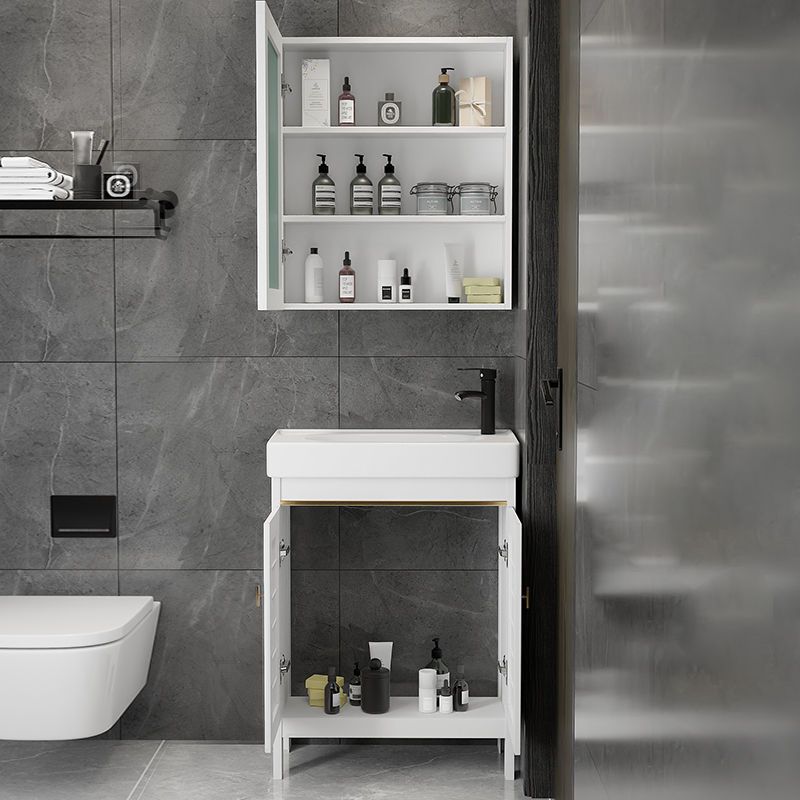 Single Sink Bath Vanity Set White Oval Metal 2 Doors Bathroom Vanity with Mirror Clearhalo 'Bathroom Remodel & Bathroom Fixtures' 'Bathroom Vanities' 'bathroom_vanities' 'Home Improvement' 'home_improvement' 'home_improvement_bathroom_vanities' 1200x1200_3c2b4904-b916-461a-9180-4431e4eddc03