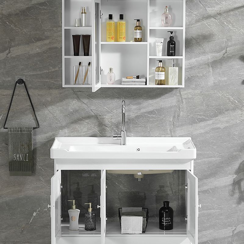 Metal Frame Vanity White Freestanding Rectangular Single Sink Glam Bath Vanity with Doors Clearhalo 'Bathroom Remodel & Bathroom Fixtures' 'Bathroom Vanities' 'bathroom_vanities' 'Home Improvement' 'home_improvement' 'home_improvement_bathroom_vanities' 1200x1200_3c320efc-d9b8-40da-b954-63b7959a459f