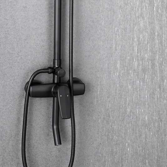 Black Shower Set Round Swivel Faucet Lever Handle Two Shower Head Shower System Clearhalo 'Bathroom Remodel & Bathroom Fixtures' 'Home Improvement' 'home_improvement' 'home_improvement_shower_faucets' 'Shower Faucets & Systems' 'shower_faucets' 'Showers & Bathtubs Plumbing' 'Showers & Bathtubs' 1200x1200_3c3b341f-8b5d-49cd-9d58-9985d9552e89