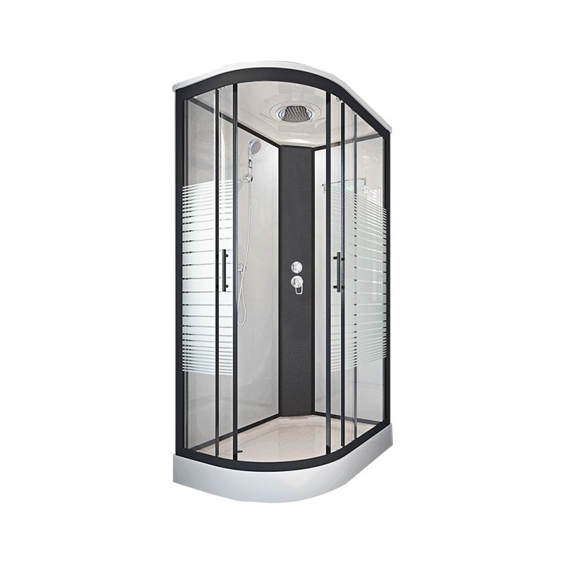 Striped Tempered Glass Shower Stall Black Double Sliding Door Shower Room Clearhalo 'Bathroom Remodel & Bathroom Fixtures' 'Home Improvement' 'home_improvement' 'home_improvement_shower_stalls_enclosures' 'Shower Stalls & Enclosures' 'shower_stalls_enclosures' 'Showers & Bathtubs' 1200x1200_3c5fa9eb-10c7-48a3-bec6-49bb888d5ff7