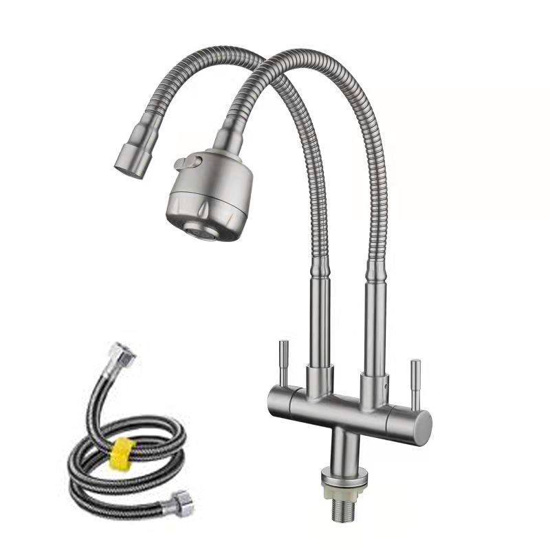 Double Handle Kitchen Faucet 2-Function Faucet with Deck Plate Clearhalo 'Home Improvement' 'home_improvement' 'home_improvement_kitchen_faucets' 'Kitchen Faucets' 'Kitchen Remodel & Kitchen Fixtures' 'Kitchen Sinks & Faucet Components' 'kitchen_faucets' 1200x1200_3d1a8916-98b9-4f2a-a57a-f5172e3513f3