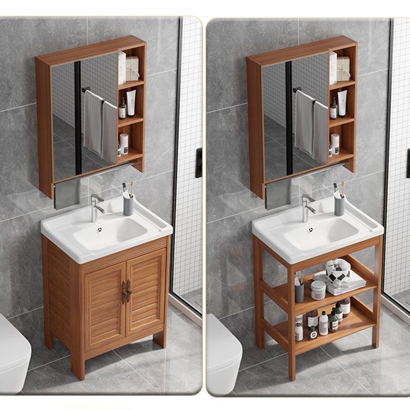 Rectangle Vanity Set Metal Frame Mirror Freestanding 2 Doors Single Sink Bath Vanity Clearhalo 'Bathroom Remodel & Bathroom Fixtures' 'Bathroom Vanities' 'bathroom_vanities' 'Home Improvement' 'home_improvement' 'home_improvement_bathroom_vanities' 1200x1200_3d45a2d1-f9cf-4ab8-84b0-e0c3b9666f6a
