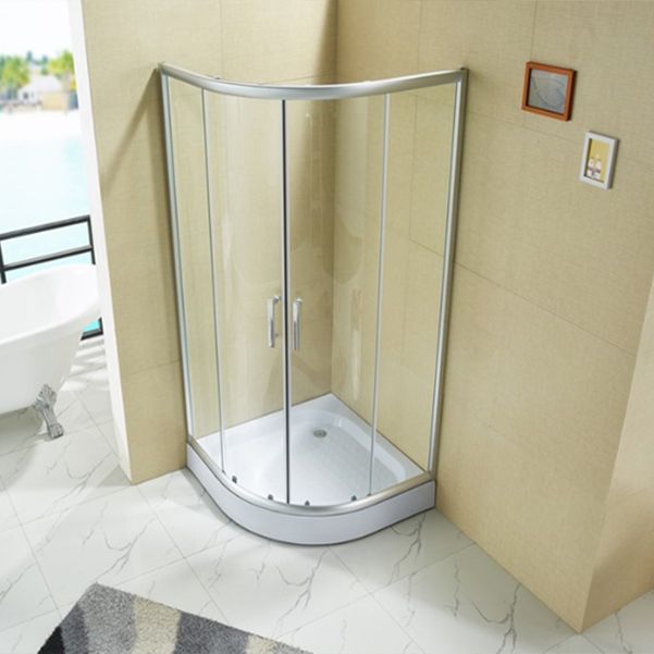 Double Sliding Shower Kit Rounded Shower Kit with Fixed Panel Clearhalo 'Bathroom Remodel & Bathroom Fixtures' 'Home Improvement' 'home_improvement' 'home_improvement_shower_stalls_enclosures' 'Shower Stalls & Enclosures' 'shower_stalls_enclosures' 'Showers & Bathtubs' 1200x1200_3d4b260a-39ed-4c26-b85c-b7533da0162b