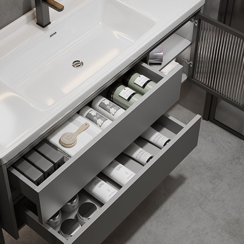 Modern Gray Wood Rectangular Wall Mount Open Console with Sink Set Clearhalo 'Bathroom Remodel & Bathroom Fixtures' 'Bathroom Vanities' 'bathroom_vanities' 'Home Improvement' 'home_improvement' 'home_improvement_bathroom_vanities' 1200x1200_3d67fae1-8b97-40c1-9ca2-9b32604a53a9