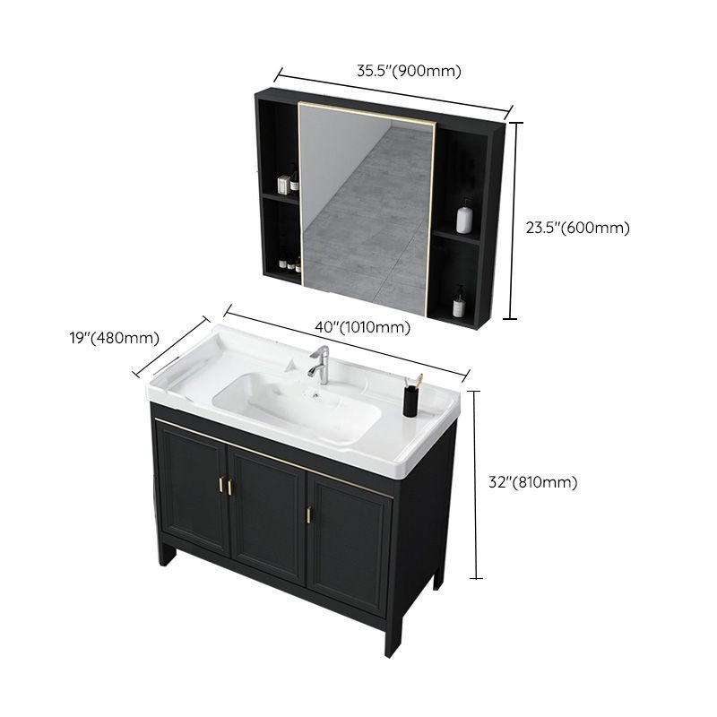 Modern Metal Sink Cabinet Mirror Wall-Mounted Bathroom Vanity Cabinet in Black Clearhalo 'Bathroom Remodel & Bathroom Fixtures' 'Bathroom Vanities' 'bathroom_vanities' 'Home Improvement' 'home_improvement' 'home_improvement_bathroom_vanities' 1200x1200_3d860a20-6e51-49a3-b717-4ed51669cd01