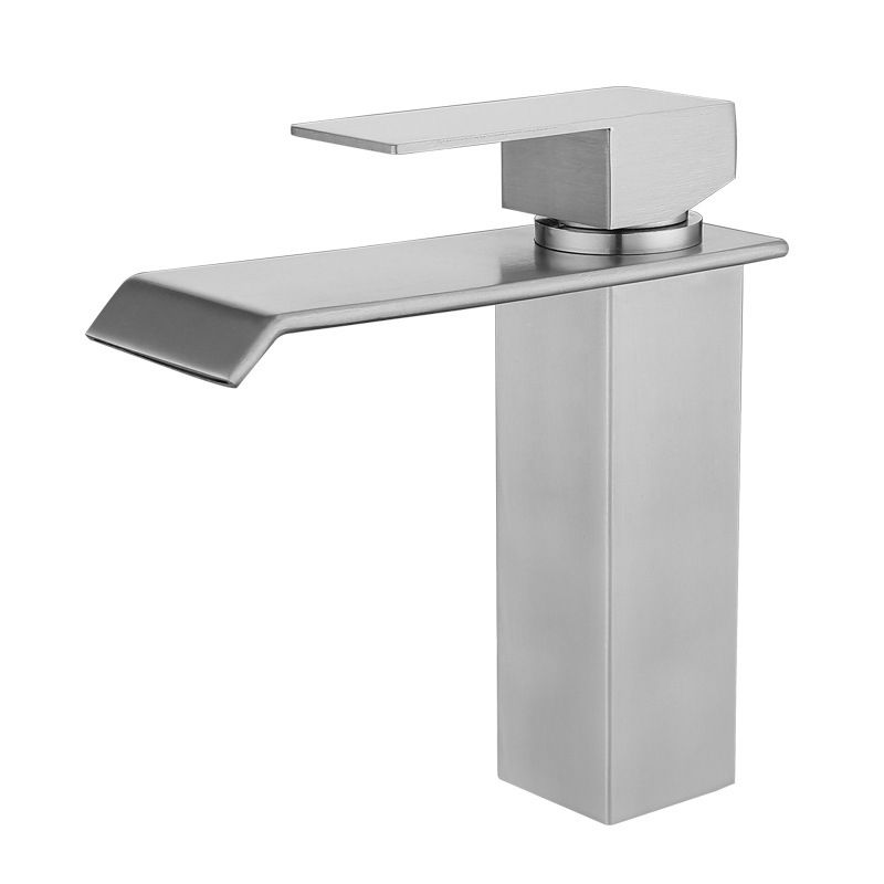 Industrial Vessel Faucet Stainless Steel Lever Handles Waterfall Spout Bathroom Faucet Clearhalo 'Bathroom Remodel & Bathroom Fixtures' 'Bathroom Sink Faucets' 'Bathroom Sinks & Faucet Components' 'bathroom_sink_faucets' 'Home Improvement' 'home_improvement' 'home_improvement_bathroom_sink_faucets' 1200x1200_3d9f07bf-803f-4796-9320-01837b7f128e