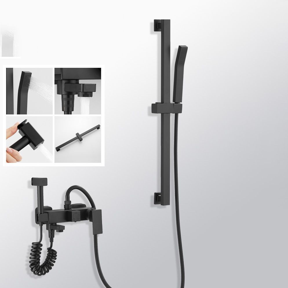 Black Wall Mounted Shower Head Combo Modern Metal Shower System Clearhalo 'Bathroom Remodel & Bathroom Fixtures' 'Home Improvement' 'home_improvement' 'home_improvement_shower_faucets' 'Shower Faucets & Systems' 'shower_faucets' 'Showers & Bathtubs Plumbing' 'Showers & Bathtubs' 1200x1200_3daccb06-481d-44cc-8d04-ad2849a05d0a