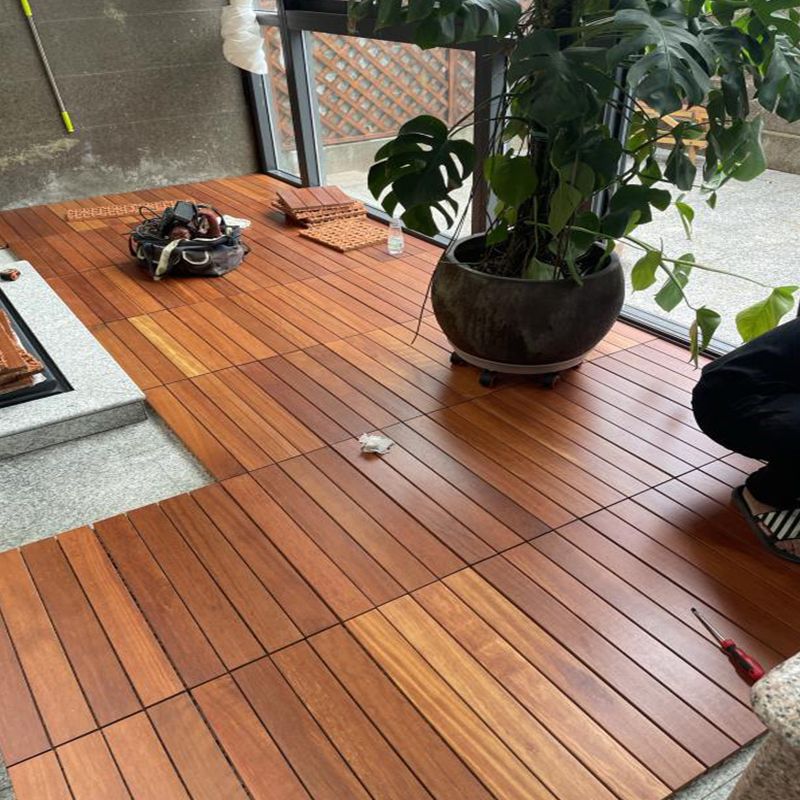 Rectangle Teak Floor Tile Water Resistant Click Lock Wooden Floor for Balcony Clearhalo 'Flooring 'Hardwood Flooring' 'hardwood_flooring' 'Home Improvement' 'home_improvement' 'home_improvement_hardwood_flooring' Walls and Ceiling' 1200x1200_3dbd3f9a-ccb4-432a-bd2a-bc3e8f488347