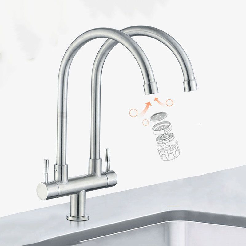 Double Handle Kitchen Faucet 2-Function Faucet with Deck Plate Clearhalo 'Home Improvement' 'home_improvement' 'home_improvement_kitchen_faucets' 'Kitchen Faucets' 'Kitchen Remodel & Kitchen Fixtures' 'Kitchen Sinks & Faucet Components' 'kitchen_faucets' 1200x1200_3e222161-5630-4712-81ca-836c4764d167