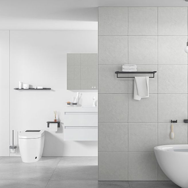 Gray Contemporary Bathroom Hardware Set Brushed Gray Bath Shelf/Paper Holder/Towel Bar Clearhalo 'Bathroom Hardware Sets' 'Bathroom Hardware' 'Bathroom Remodel & Bathroom Fixtures' 'bathroom_hardware_sets' 'Home Improvement' 'home_improvement' 'home_improvement_bathroom_hardware_sets' 1200x1200_3e7024bc-88ab-426e-aa66-70b188221ef2