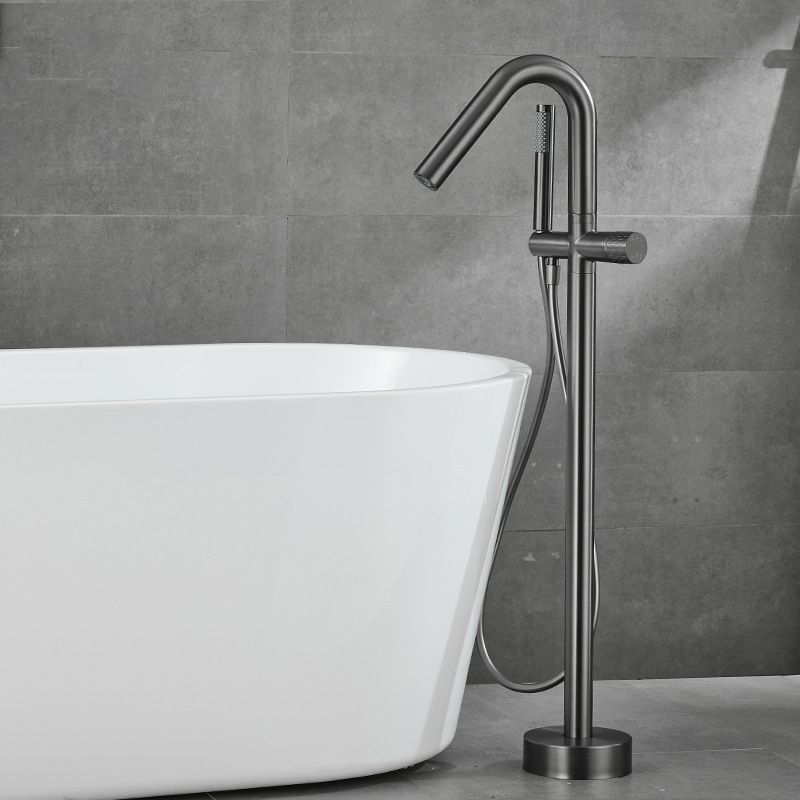 Floor Mounted Metal Freestanding Tub Filler Hand Shower Freestanding Faucet Clearhalo 'Bathroom Remodel & Bathroom Fixtures' 'Bathtub Faucets' 'bathtub_faucets' 'Home Improvement' 'home_improvement' 'home_improvement_bathtub_faucets' 1200x1200_3e771124-5f4e-4000-9bf7-133f0bfd5383