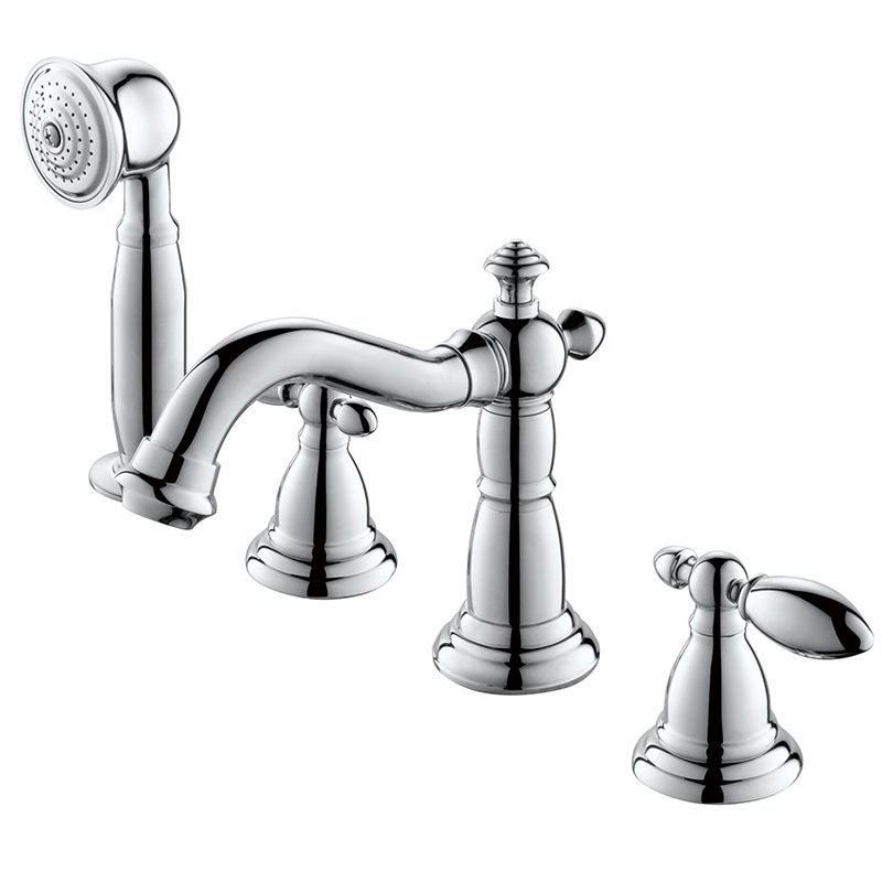 Gold and Chrome Roman Tub Filler Two Handle Deck-Mount Tub Faucet with Handshower Clearhalo 'Bathroom Remodel & Bathroom Fixtures' 'Bathtub Faucets' 'bathtub_faucets' 'Home Improvement' 'home_improvement' 'home_improvement_bathtub_faucets' 1200x1200_3ef6f45b-9965-4e13-93b8-789a6c76c2ef