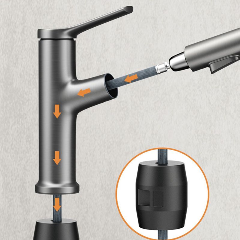 Modern Style Retractable Vessel Faucet Single-handle Low Arc Copper Vessel Faucet Clearhalo 'Bathroom Remodel & Bathroom Fixtures' 'Bathroom Sink Faucets' 'Bathroom Sinks & Faucet Components' 'bathroom_sink_faucets' 'Home Improvement' 'home_improvement' 'home_improvement_bathroom_sink_faucets' 1200x1200_3f39a359-997b-4553-ad9d-e7224b6c7020