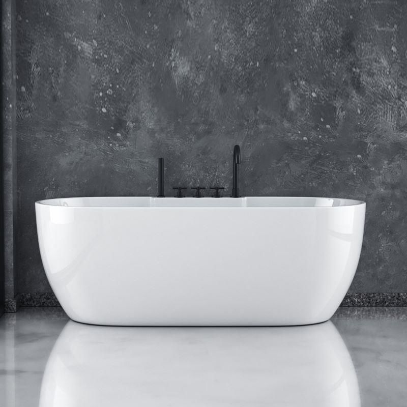 White Stand Alone Bath Modern Oval Soaking Acrylic Back to Wall Bathtub Clearhalo 'Bathroom Remodel & Bathroom Fixtures' 'Bathtubs' 'Home Improvement' 'home_improvement' 'home_improvement_bathtubs' 'Showers & Bathtubs' 1200x1200_3f7b0da9-fc08-42e2-80ed-65115189cbf6