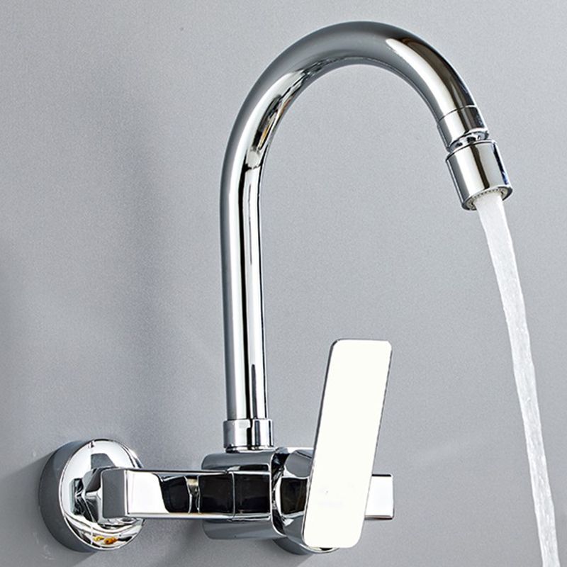Modern Wall Mounted Single Handle Kitchen Faucet Metal Faucet in Chrome Clearhalo 'Home Improvement' 'home_improvement' 'home_improvement_kitchen_faucets' 'Kitchen Faucets' 'Kitchen Remodel & Kitchen Fixtures' 'Kitchen Sinks & Faucet Components' 'kitchen_faucets' 1200x1200_3fa698b2-c3e7-40e6-80bb-ea8be99b4758