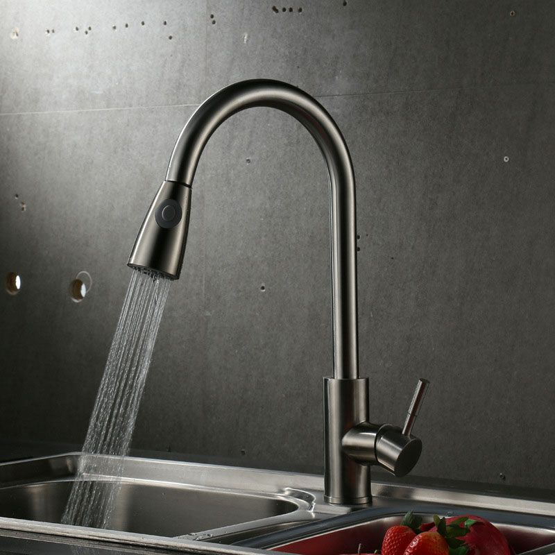 Modern Gooseneck Kitchen Bar Faucet Swivel Spout with Pull Down Sprayer Clearhalo 'Home Improvement' 'home_improvement' 'home_improvement_kitchen_faucets' 'Kitchen Faucets' 'Kitchen Remodel & Kitchen Fixtures' 'Kitchen Sinks & Faucet Components' 'kitchen_faucets' 1200x1200_3fae2331-8dc0-4061-9fbd-94a00901322d