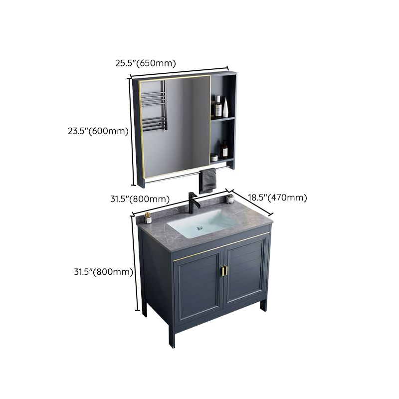 Blue Bath Vanity Freestanding Rectangular 2 Doors Single Sink Metal Frame Bathroom Vanity Clearhalo 'Bathroom Remodel & Bathroom Fixtures' 'Bathroom Vanities' 'bathroom_vanities' 'Home Improvement' 'home_improvement' 'home_improvement_bathroom_vanities' 1200x1200_4001c9b3-54c2-4129-bc0a-10a6eeafebe2