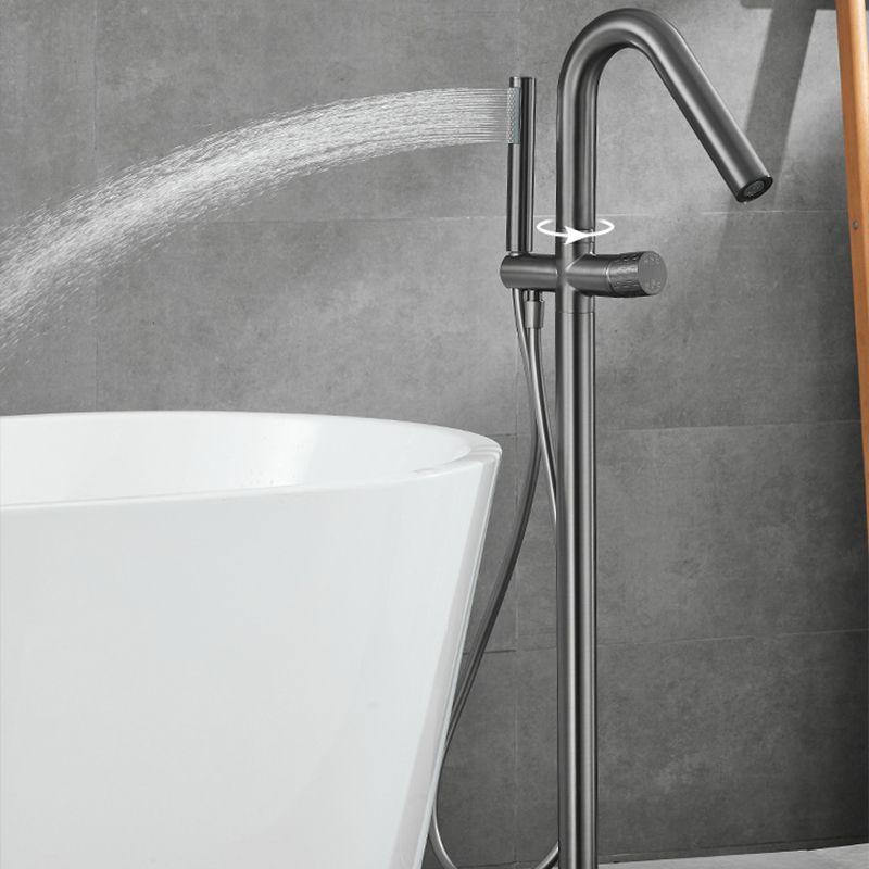 Floor Mounted Metal Freestanding Tub Filler Hand Shower Freestanding Faucet Clearhalo 'Bathroom Remodel & Bathroom Fixtures' 'Bathtub Faucets' 'bathtub_faucets' 'Home Improvement' 'home_improvement' 'home_improvement_bathtub_faucets' 1200x1200_406ed8cd-3da6-4f0d-a981-eadff504f33f