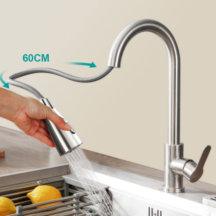 Kitchen Bar Faucet 304 Stainless Steel Swivel Spout with Pull Out Sprayer Clearhalo 'Home Improvement' 'home_improvement' 'home_improvement_kitchen_faucets' 'Kitchen Faucets' 'Kitchen Remodel & Kitchen Fixtures' 'Kitchen Sinks & Faucet Components' 'kitchen_faucets' 1200x1200_4084ba4d-63e2-469f-a351-d024a7c726e2