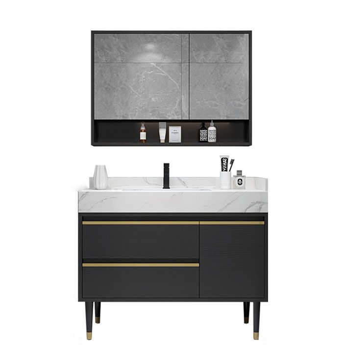 Glam Bath Vanity Wood Frame Freestanding Soft Close Drawers Rectangle Mirror Vanity Clearhalo 'Bathroom Remodel & Bathroom Fixtures' 'Bathroom Vanities' 'bathroom_vanities' 'Home Improvement' 'home_improvement' 'home_improvement_bathroom_vanities' 1200x1200_40bd2e74-140c-465a-9a86-91f87a5a36de