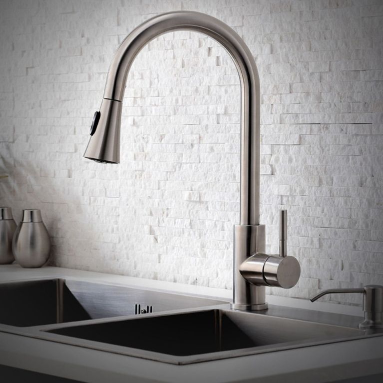 Modern Spray Kitchen Faucet Stainless Steel with Pull Out Sprayer Bar Faucet Clearhalo 'Home Improvement' 'home_improvement' 'home_improvement_kitchen_faucets' 'Kitchen Faucets' 'Kitchen Remodel & Kitchen Fixtures' 'Kitchen Sinks & Faucet Components' 'kitchen_faucets' 1200x1200_40eacdde-d491-48dd-8563-c64722cfaba2