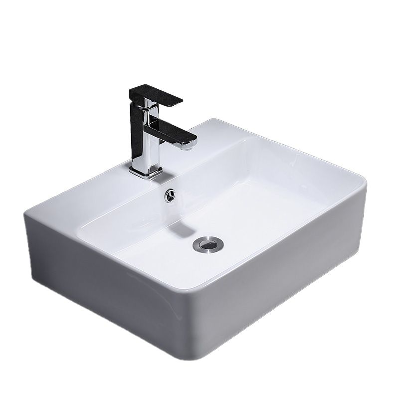 Contemporary Vessel Bathroom Sink Rectangular White Ceramic Overflow Drain Assembly Sink Clearhalo 'Bathroom Remodel & Bathroom Fixtures' 'Bathroom Sinks & Faucet Components' 'Bathroom Sinks' 'bathroom_sink' 'Home Improvement' 'home_improvement' 'home_improvement_bathroom_sink' 1200x1200_41076700-74dd-4833-b2d6-6b7510e1d5c4