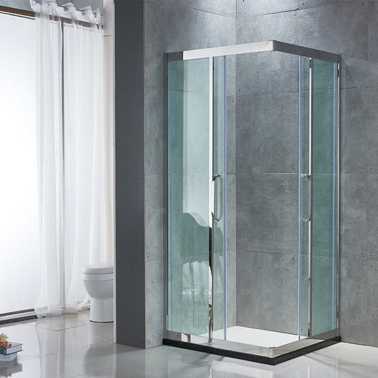 Framed Tempered Glass Shower Kit Corner Double Sliding Shower Kit Clearhalo 'Bathroom Remodel & Bathroom Fixtures' 'Home Improvement' 'home_improvement' 'home_improvement_shower_stalls_enclosures' 'Shower Stalls & Enclosures' 'shower_stalls_enclosures' 'Showers & Bathtubs' 1200x1200_411557a5-f883-4f3f-9dca-b98ba89cc200