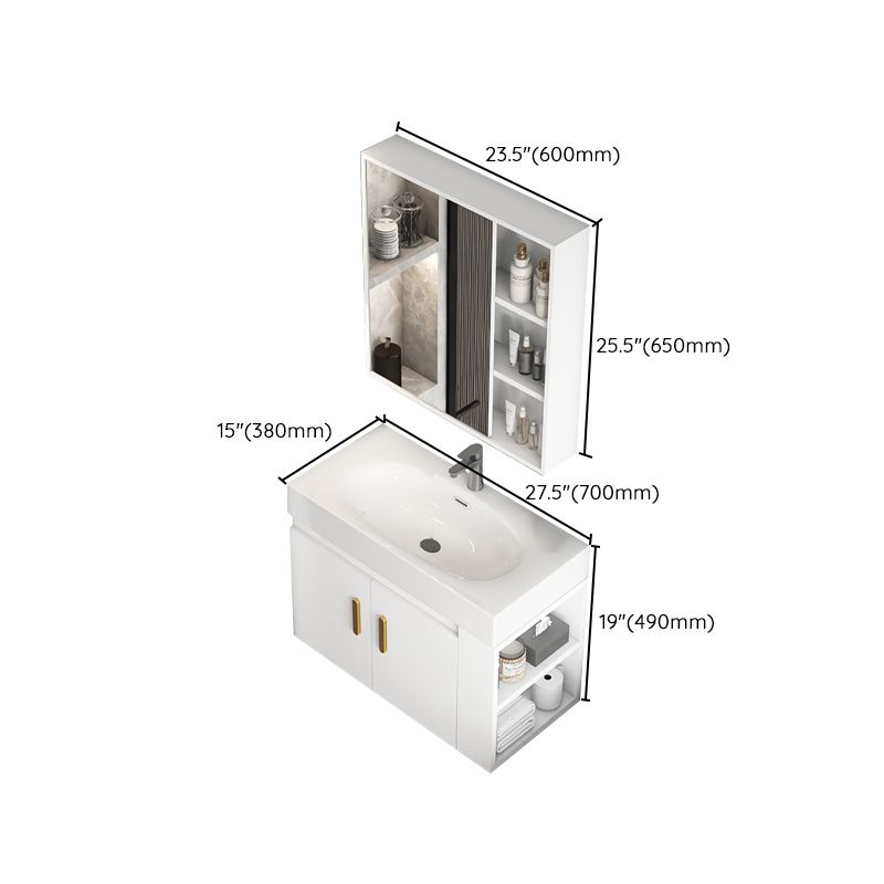 Glam White Ceramic Bathroom Vanity Single-Sink Oval Wall Mount Vanity Set Clearhalo 'Bathroom Remodel & Bathroom Fixtures' 'Bathroom Vanities' 'bathroom_vanities' 'Home Improvement' 'home_improvement' 'home_improvement_bathroom_vanities' 1200x1200_411e6585-17af-4367-8e06-24d717c53eac