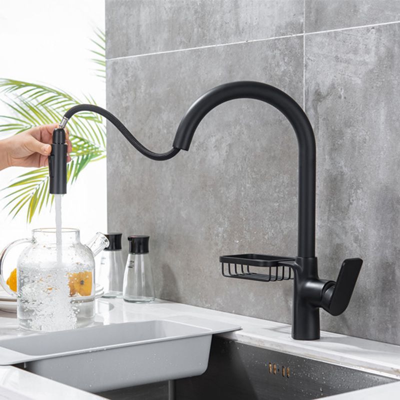 Pull Down Water Filler Single Handle Kitchen Faucet with Soap Basket Clearhalo 'Home Improvement' 'home_improvement' 'home_improvement_kitchen_faucets' 'Kitchen Faucets' 'Kitchen Remodel & Kitchen Fixtures' 'Kitchen Sinks & Faucet Components' 'kitchen_faucets' 1200x1200_4121eb6f-9c0f-4076-a2ea-f5c7e99d2d51