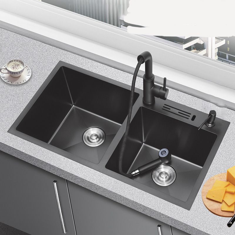 Classic Style Kitchen Sink Stainless Steel Kitchen Double Sink with Drain Strainer Kit Clearhalo 'Home Improvement' 'home_improvement' 'home_improvement_kitchen_sinks' 'Kitchen Remodel & Kitchen Fixtures' 'Kitchen Sinks & Faucet Components' 'Kitchen Sinks' 'kitchen_sinks' 1200x1200_412ceb4f-3b3b-4061-9fda-bebc8cf3a86c