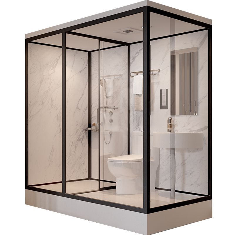 Shower Stall Semi-Frameless Single Sliding Black Rectangle Shower Stall Clearhalo 'Bathroom Remodel & Bathroom Fixtures' 'Home Improvement' 'home_improvement' 'home_improvement_shower_stalls_enclosures' 'Shower Stalls & Enclosures' 'shower_stalls_enclosures' 'Showers & Bathtubs' 1200x1200_414d460f-9aa6-49af-b523-1f4ed9b7a957