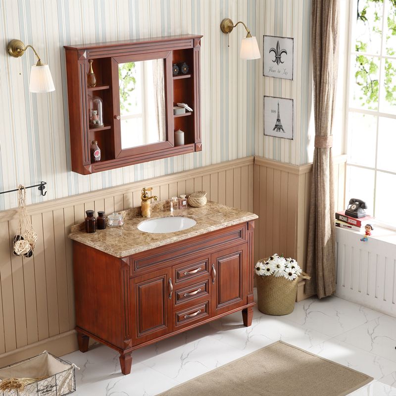 2 Doors Vanity Wood Frame Mirror Freestanding Oval Single Sink Drawers Bath Vanity Clearhalo 'Bathroom Remodel & Bathroom Fixtures' 'Bathroom Vanities' 'bathroom_vanities' 'Home Improvement' 'home_improvement' 'home_improvement_bathroom_vanities' 1200x1200_415be0eb-83ef-4bac-960c-5b79f0b5dcb0
