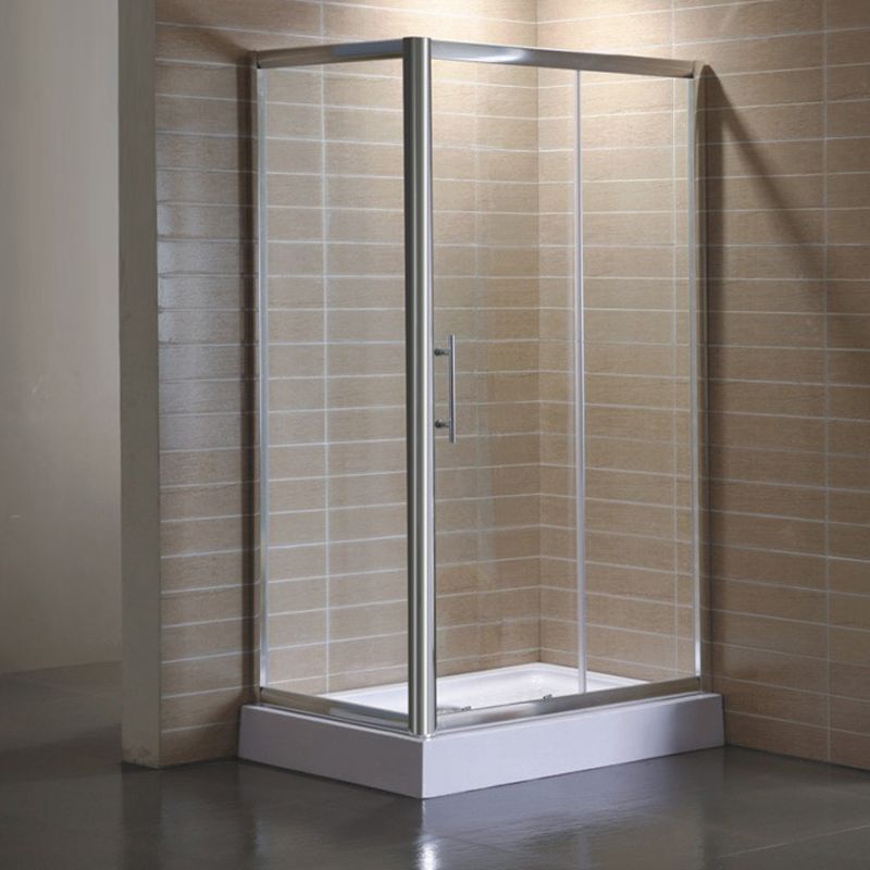 Corner Tempered Glass Shower Kit Silver Semi-Frameless Shower Kit Clearhalo 'Bathroom Remodel & Bathroom Fixtures' 'Home Improvement' 'home_improvement' 'home_improvement_shower_stalls_enclosures' 'Shower Stalls & Enclosures' 'shower_stalls_enclosures' 'Showers & Bathtubs' 1200x1200_417f177c-03e6-4931-9f66-d041290134b5