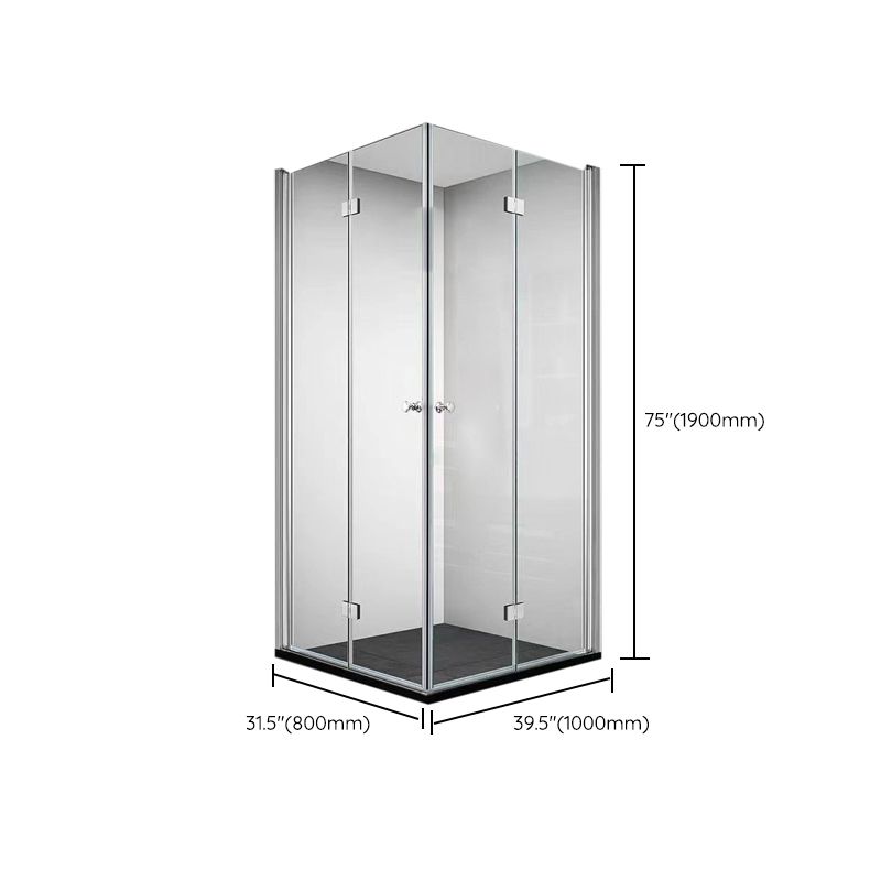 Frameless Folding Tempered Glass Shower Door with Thickened 304 Stainless Steel Fittings Clearhalo 'Bathroom Remodel & Bathroom Fixtures' 'Home Improvement' 'home_improvement' 'home_improvement_shower_tub_doors' 'Shower and Tub Doors' 'shower_tub_doors' 'Showers & Bathtubs' 1200x1200_419b3457-f181-47bb-9621-4de8b81bf379